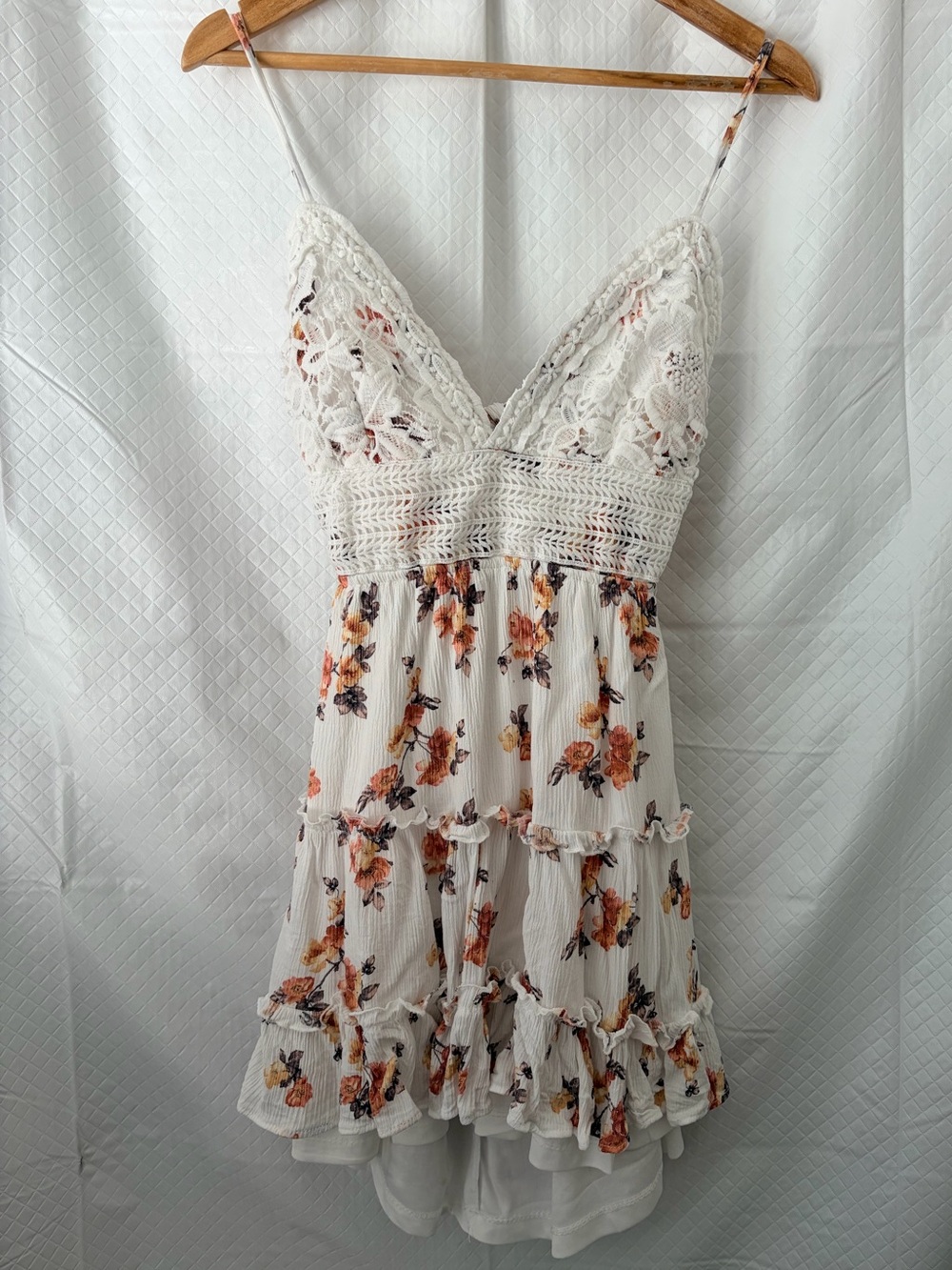 White Floral Crochet Bust Tiered Sundress